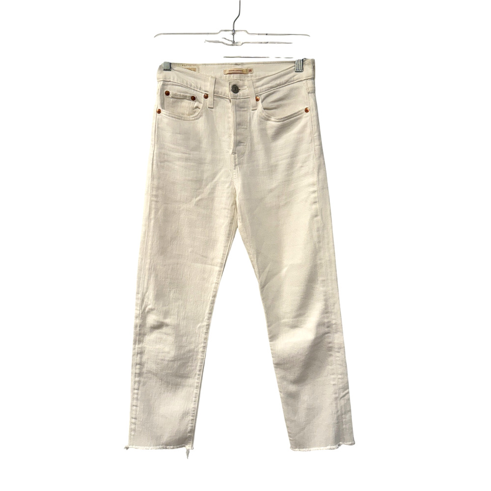 Levi's 25 Wedgie Straight Leg Jeans $99 High Rise Ankle Crop White Stretch Denim